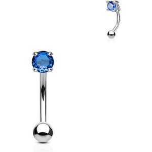 Gebogen barbell met blauwe prong set ronde diamant