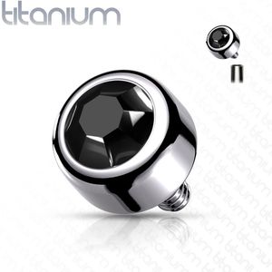 Intern geschroefde titanium piercing top met Swarovski kristal - 1.2 mm – Zwart – 3 mm