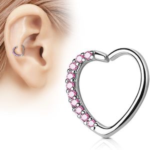 Piercing ring met hartvorm en roze kristallen - Right