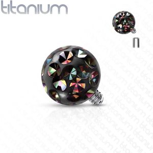 Intern geschroefde massief titanium piercing bal met epoxy kristallen - 1.2 mm – Vitrail (Regenboog) – 4 mm