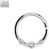 Piercing ring of .925 sterling Zilver met prong set kristallen – Zwart