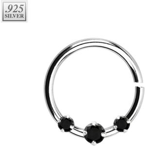 Piercing ring of .925 sterling Zilver met prong set kristallen – Zwart