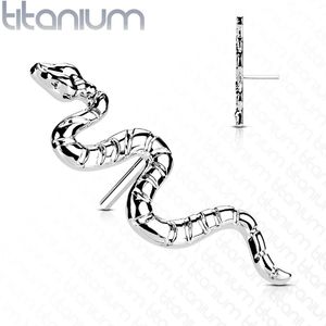 Massief Titanium Threadless Top met Gekleurde Slang Top - Zilver