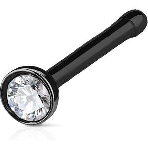 Zwart gekleurde neus bone met helder diamantje - 1 mm