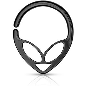 Gekleurde buigbare piercing ring met alien hoofd – 1.2 mm – Zwart