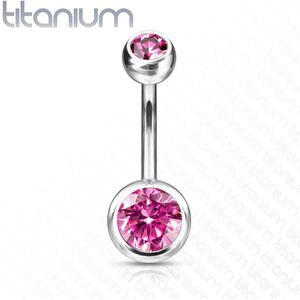 Titanium navelpiercing met roze diamanten - 10 mm - 5 & 8 mm