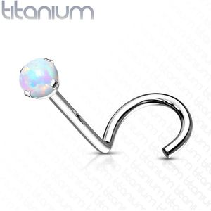 Titanium neus screw met prong set opaal steen - 1.0 mm - Opaal Wit