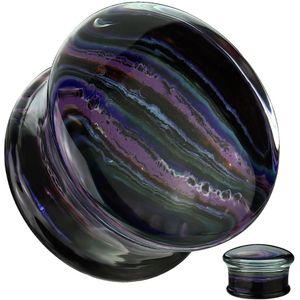 Glazen Double Flared Plug met Regenboog Strepen - 16 mm