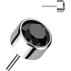 Threadless Titanium Top met ronde Bezel Set Steen - Zilver - 4 mm - Zwart