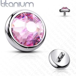 Intern geschroefde massief titanium disc piercing top met kristal - 1.2 mm – Roze – 3 mm