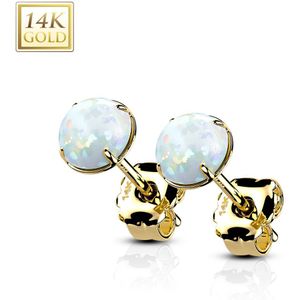 Paar Massief Gouden Oorbellen met Opaal Steen - 5 mm - Geel Goud - Opaal Wit