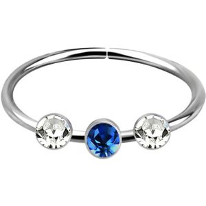 Multifunctionele Piercing Ring met Heldere en Gekleurde Steentjes – Blauw