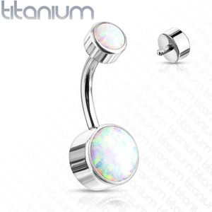 Titanium intern geschroefde navelpiercing met ronde opaal steentjes