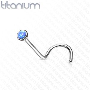 Titanium neus screw met gekleurd bezel set opaal steentje