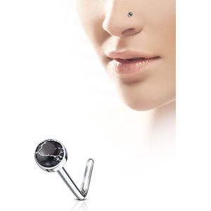L-bend neus stud met ronde edelsteen - zwarte Agate