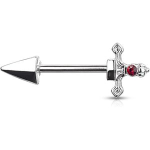 Tepel staafje in zwaard vorm met rood kristalletje
