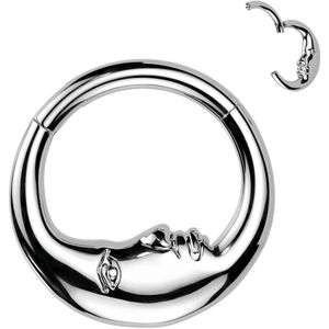 Segment Ring met Tweezijdig Gezicht in Maan  - Zilver - 10 mm