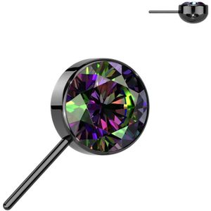 Threadless Titanium Top met naar Voren Gerichte Bezel Set Steen - Zwart - 4 mm - Vitrail (Regenboog)