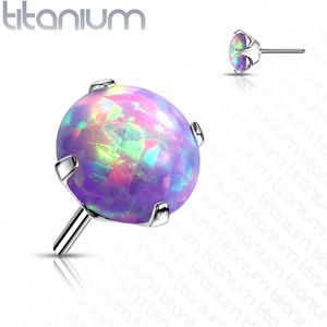 Massief Titanium Threadless Top met Prong-set Gekleurde Opaal Steen - Zilver - Opaal Paars - 3 mm