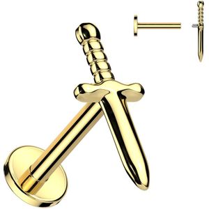 Intern Geschroefde Titanium Labret met Dolk Top - Goud - 8 mm