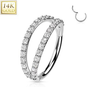 Massief Gouden Segmentring met gescheiden Kristall Belegde Rijen