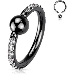 Titanium Ball Closure Ring Belegd met Steentjes - Zwart - 10 mm