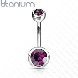 Titanium navelpiercing met paarse diamanten - 8 mm - 4 & 6 mm