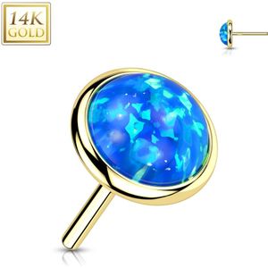 14kt. Gouden Threadless Top met Gekleurde Opaal Steen - Goud - Opaal Blauw - 3 mm