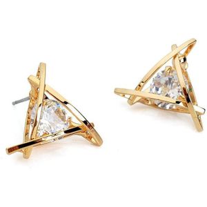 Oorknopje met een kristal in driehoekvormige top – Goud