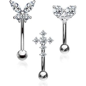 Voordeelset van curved barbell piercings met verschillende topjes – Zilver