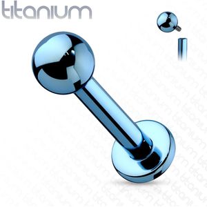 Gekleurde massief titanium labret stud met intern geschroefd balletje - Blauw
