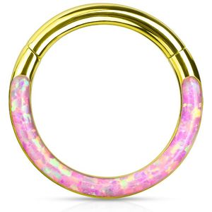 Piercing ring met vast segment en voorkant opaal steen – 1.2 mm – 10 mm – Goud – Opaal Roze