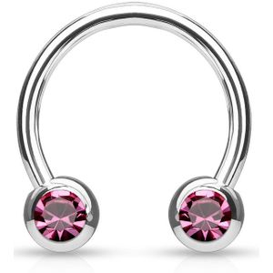 Stalen circular barbell met gekleurd kristal - 1.2 mm - 10 mm - 4 mm - roze