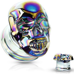 Double Flare Plug met Skull top - Multi Coloured - 6 mm