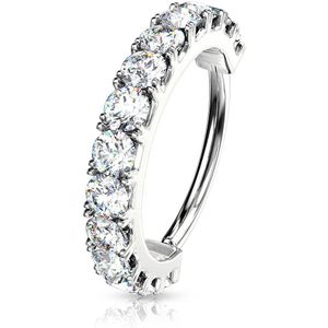 Gekleurde buigbare piercing ring met twaalf gekleurde kristallen – 0.8 mm – Zilver – Helder