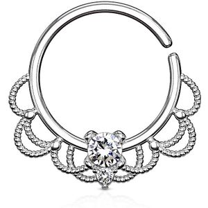 Platinum piercing ring met filigraan en heldere edelsteentjes