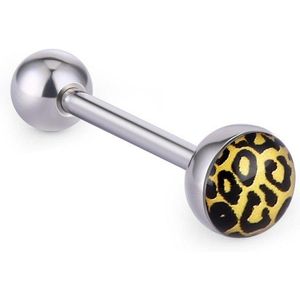 Tong barbell met gekleurde luipaard print – Geel