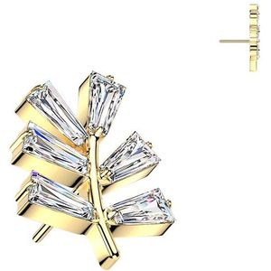 Threadless Titanium Blad Topje met Baguette Geslepen Kristallen - Goud