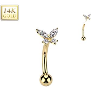 Threadless 14 Kt. Gouden Wenkbrauw Piercing met Vlinder Top - Goud