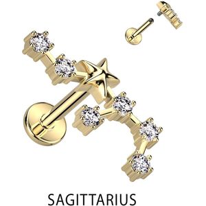 Gouden Labret Piercing met Sterrenbeeld figuur -Boogschutter – 1.0 mm