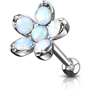 Oor piercing met bloem en gekleurde Opaal steentjes - Opaal Wit