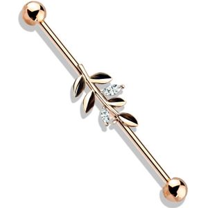 industrial barbell met wijn bladeren en heldere kristallen - Rosé Goud