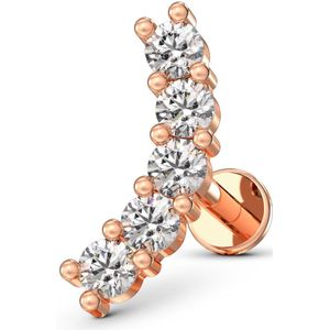 Rose Gouden Intern Geschroefde Labret met Gebogen Staafje met Steentjes