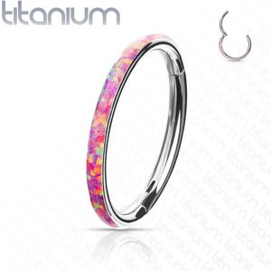 Titanium piercing ring met vast segment en opaal stenen zijde – 8 mm �– Opaal Roze