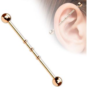 Gekleurde industrial piercing drie kralen - Titanium Plated Rosé Goud