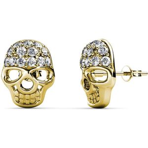 Zilveren Skull Oorstekers met glimmende Swarovski kristallen - Goud