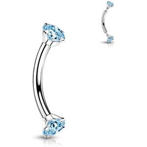 Interne Titanium Gebogen Barbell met Prong Set kristal - Zilver - 8 mm - Aqua