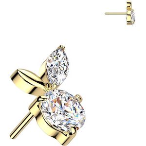 Threadless Titanium Appel Topje met Blaadjes van Steentjes - Goud