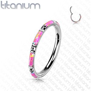 Gekleurde Titanium Segmentring Belegd met Vlakken Opaal Steen - Zilver - 10 mm - Roze