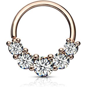 Piercing ring met 5 prong set heldere kristallen – Rosé Goud